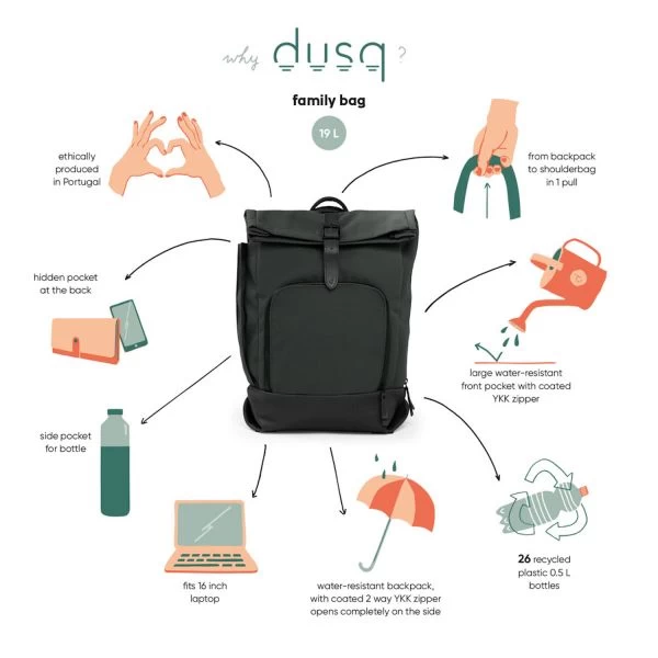 Dusq Leather Family Bag Luiertas Rugzak Night Black 7 Dusq Leather Family Bag Luiertas Rugzak Night Black - Afbeelding 5
